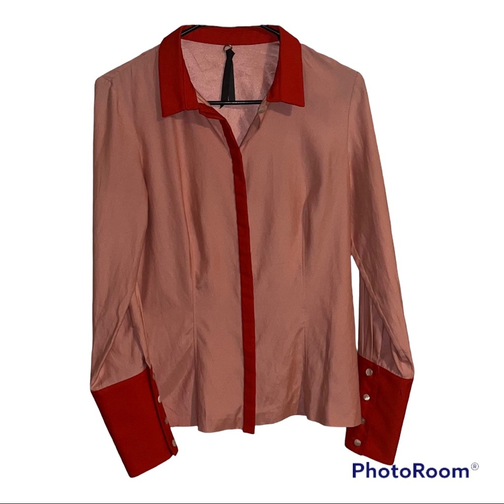 No.1808 Peach/Orange Button Down Shirt Women’s 4 NWOT Long Sleeve. Soft Summery